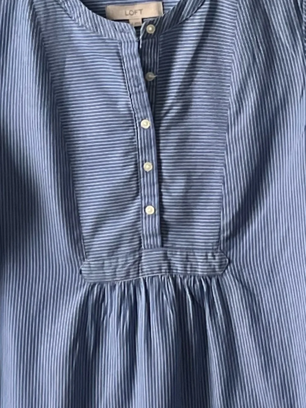 LOFT Cute Blue Lightweight White Striped Henley Blouse, Size S - Picture 5 of 11